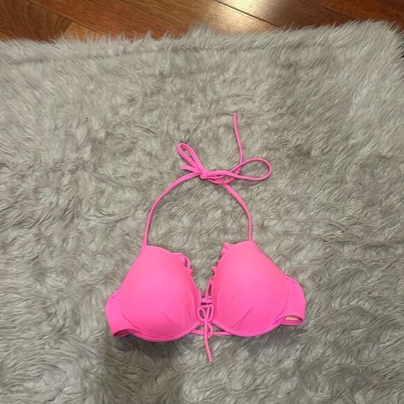 Victoria secret pink push-up halter style ruffled swimsuit top - Picture 1 of 5